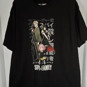 Spy x Family T Shirt Loid Yor Anya Forger Panel Graphic Black Short Sleeve XL